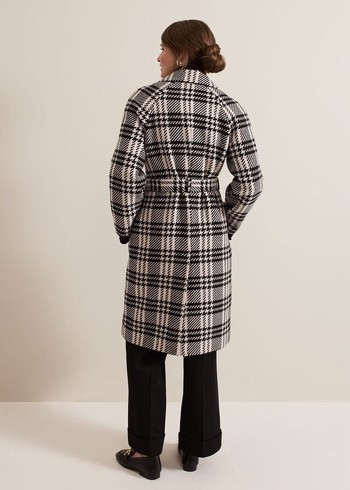 Phase Eight Petite Cassie Check Wool Wrap Coats Black/White Canada | SPJBWM-574